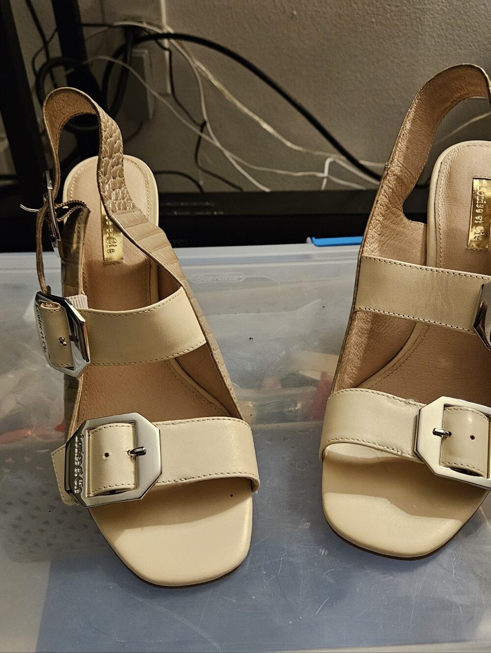 Vince Camuto Women's Cream Buckle Wedge Sandals